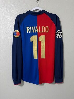 Vintage Barcelona 1999/2000 Rivaldo UCL Centenary home long sleeve  jersey